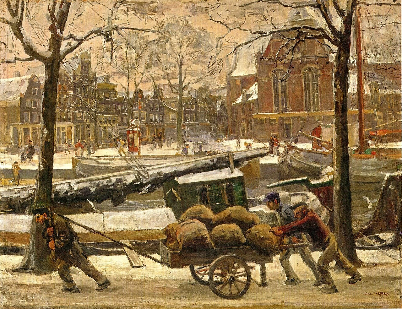 Isaac Israëls - Immagine invernale con lavoratori sul Prinsengracht in primo piano